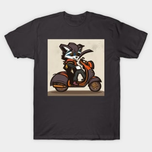 A steampunk fox fursona with boots sitting on a vespa moped T-Shirt